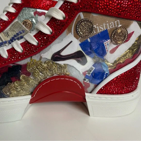 LIMITED EDITION Christian Louboutin High Top Sneaker Sz 41.5 Dolan Strass Trash - Picture 10 of 15